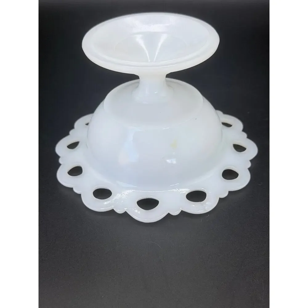 Vintage Anchor Hocking Old Colony Milk Glass Lace Edge Pedestal Compote Dish